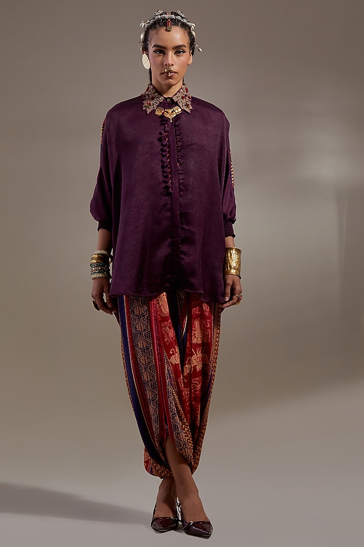 Jamuni-Colored Crushed Silk Shirt by ASEEM KAPOOR at Pernia's Pop Up Shop