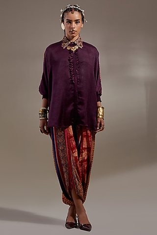 Jamuni-Colored Crushed Silk Shirt by ASEEM KAPOOR