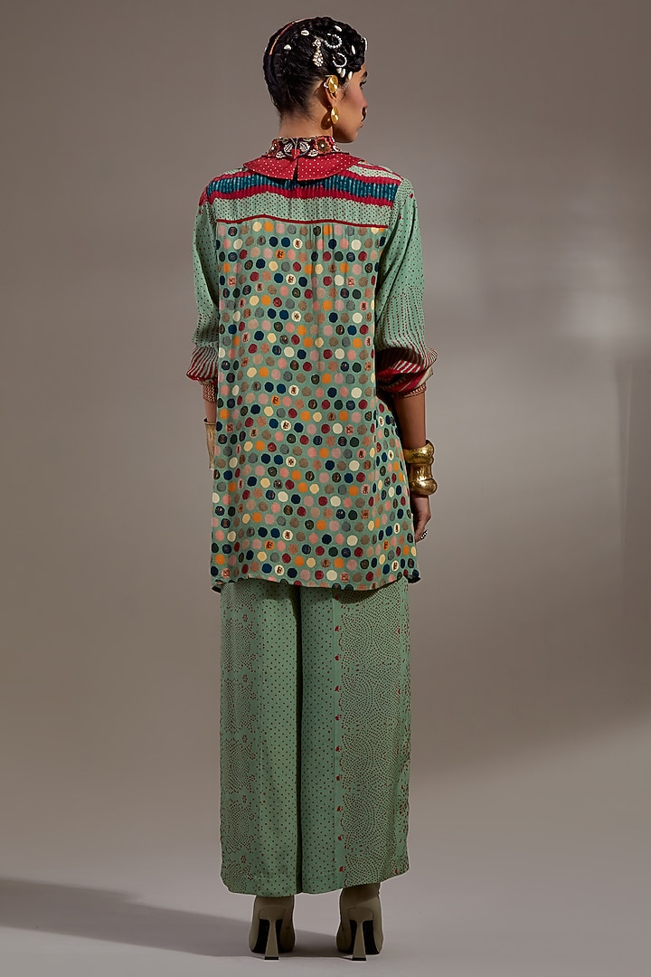 Ash Green Natural Crepe Polka Printed Co-Ord Set by ASEEM KAPOOR at Pernia's Pop Up Shop