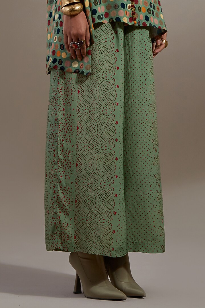 Ash Green Natural Crepe Polka Printed Co-Ord Set by ASEEM KAPOOR at Pernia's Pop Up Shop
