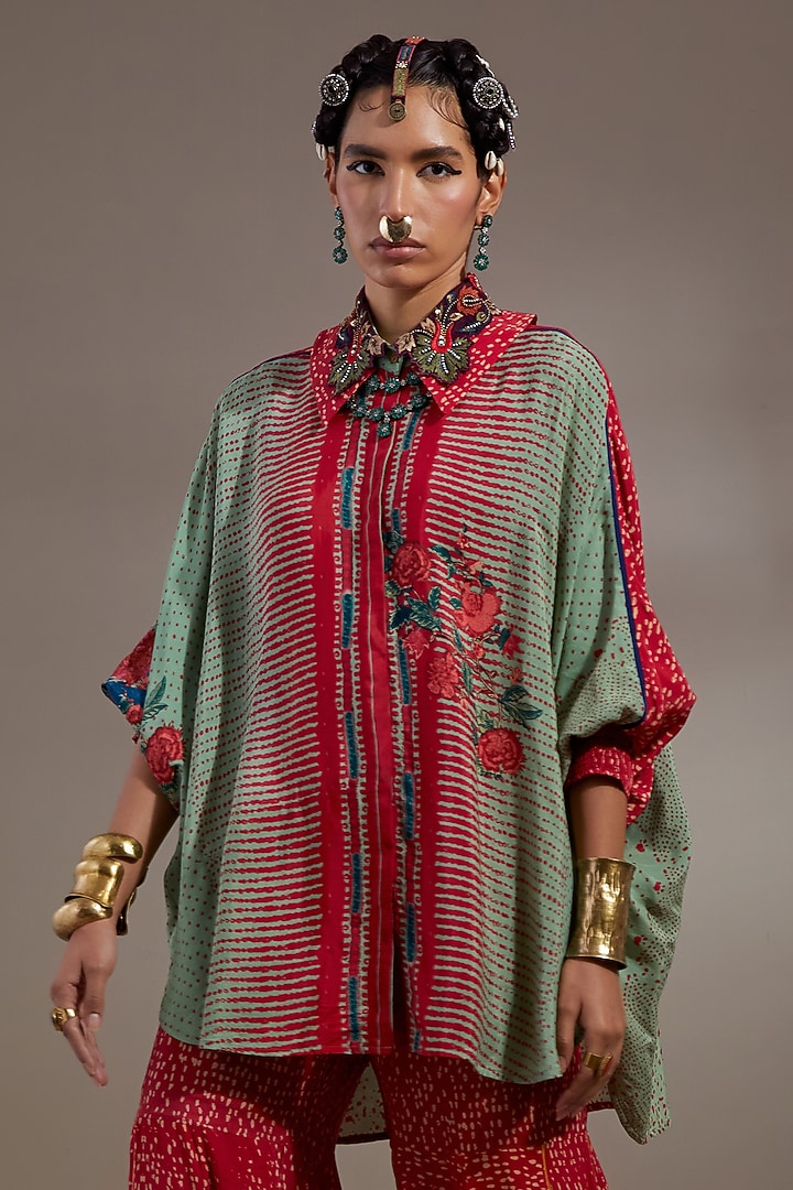 Ash Green Natural Crepe Printed Shirt by ASEEM KAPOOR at Pernia's Pop Up Shop