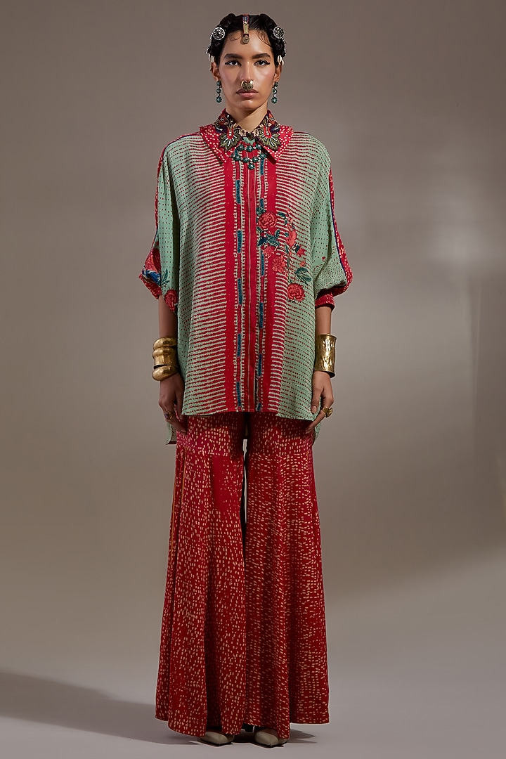 Ash Green Natural Crepe Printed Shirt by ASEEM KAPOOR at Pernia's Pop Up Shop