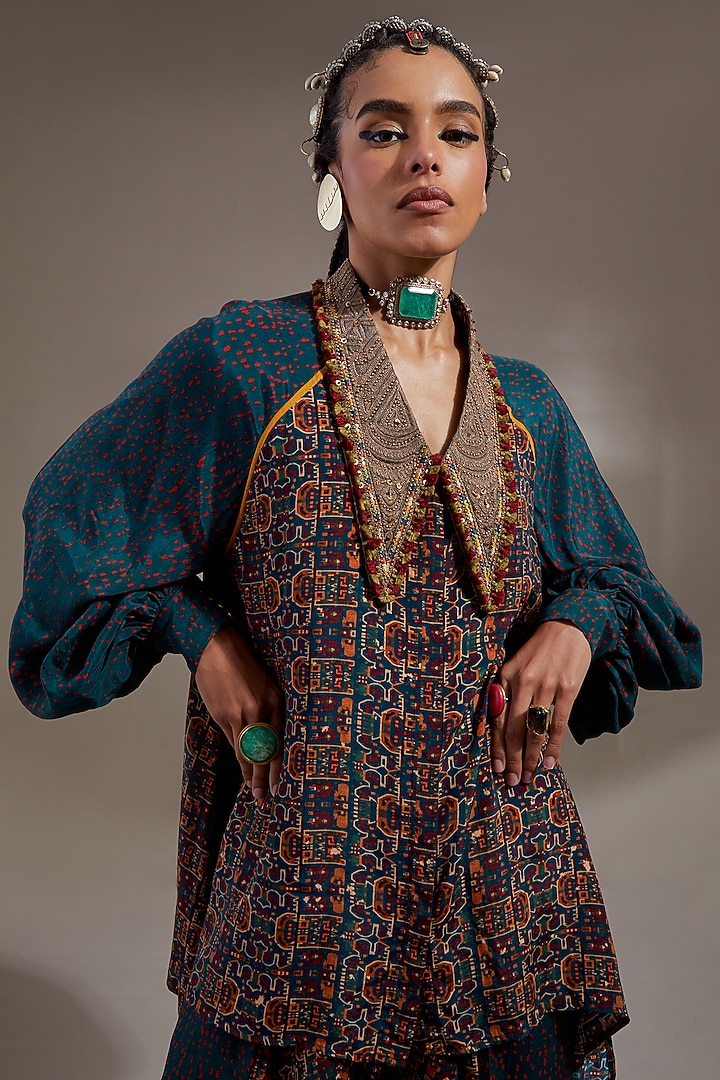 Green Natural Crepe Printed Shirt by ASEEM KAPOOR at Pernia's Pop Up Shop