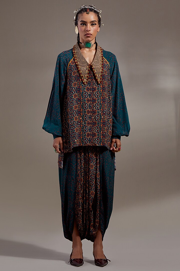Green Natural Crepe Printed Shirt by ASEEM KAPOOR at Pernia's Pop Up Shop