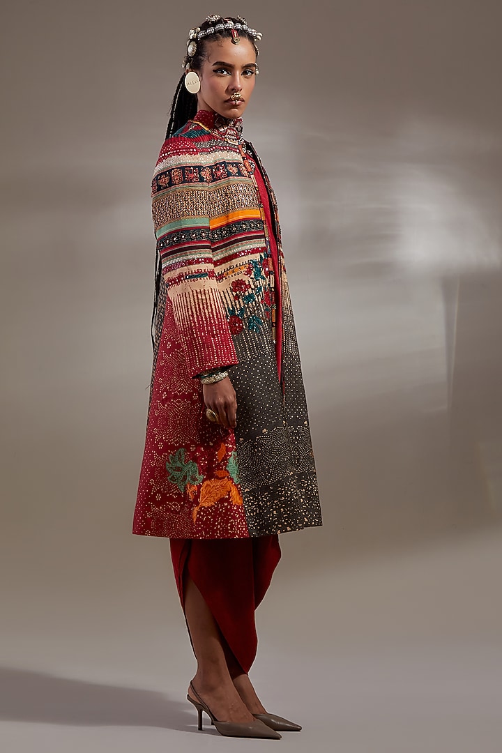 Multi-Colored Mushroom Twill Printed & Embroidered Jacket by ASEEM KAPOOR at Pernia's Pop Up Shop