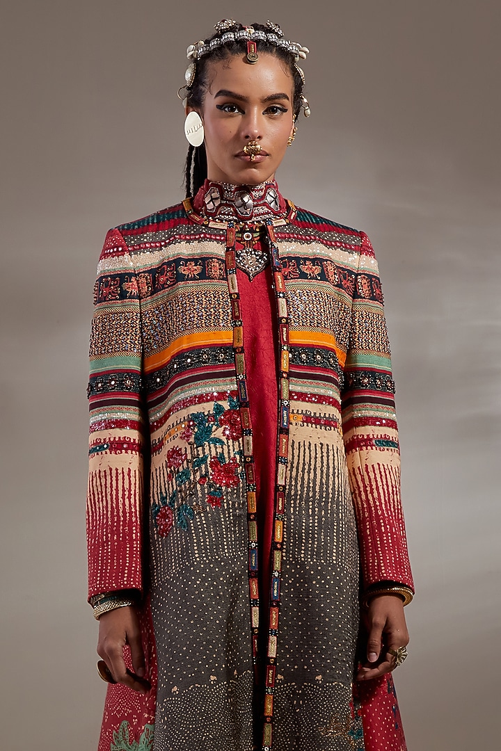 Multi-Colored Mushroom Twill Printed & Embroidered Jacket by ASEEM KAPOOR at Pernia's Pop Up Shop