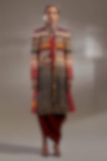 Sindoor-Colored Mushroom Twill Embroidered & Printed Jacket Party Wear Dress by ASEEM KAPOOR at Pernia's Pop Up Shop