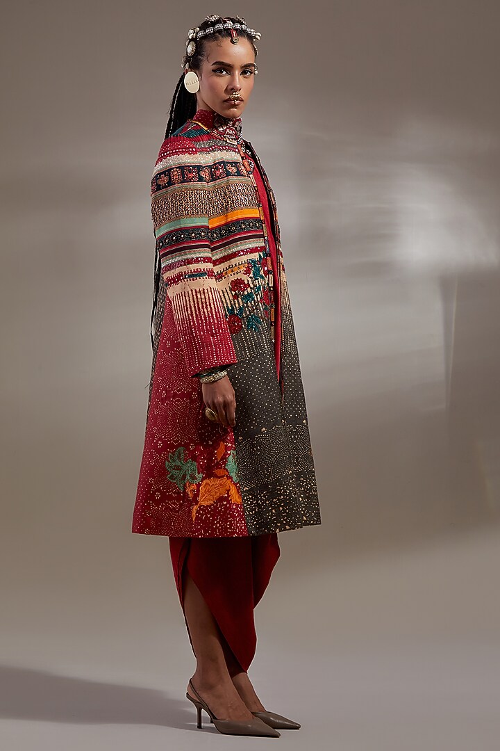 Sindoor-Colored Mushroom Twill Embroidered & Printed Jacket Party Wear Dress by ASEEM KAPOOR at Pernia's Pop Up Shop