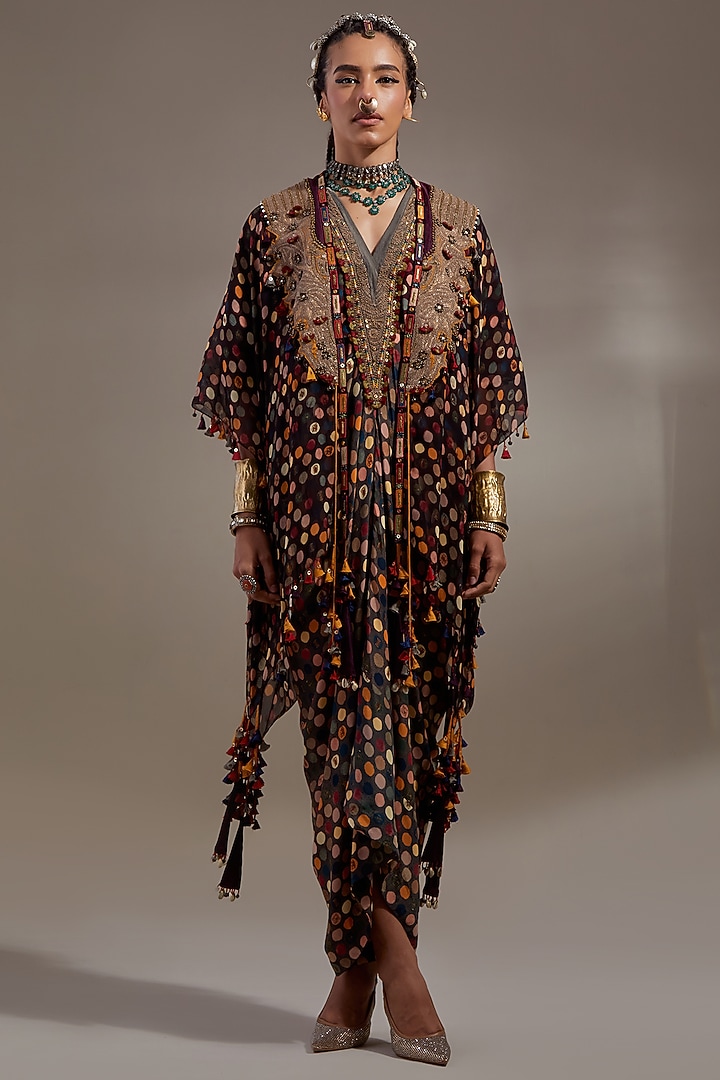 Jamuni Colored Natural Crepe Printed & Embroidered Jacket Party Wear Dress by ASEEM KAPOOR at Pernia's Pop Up Shop