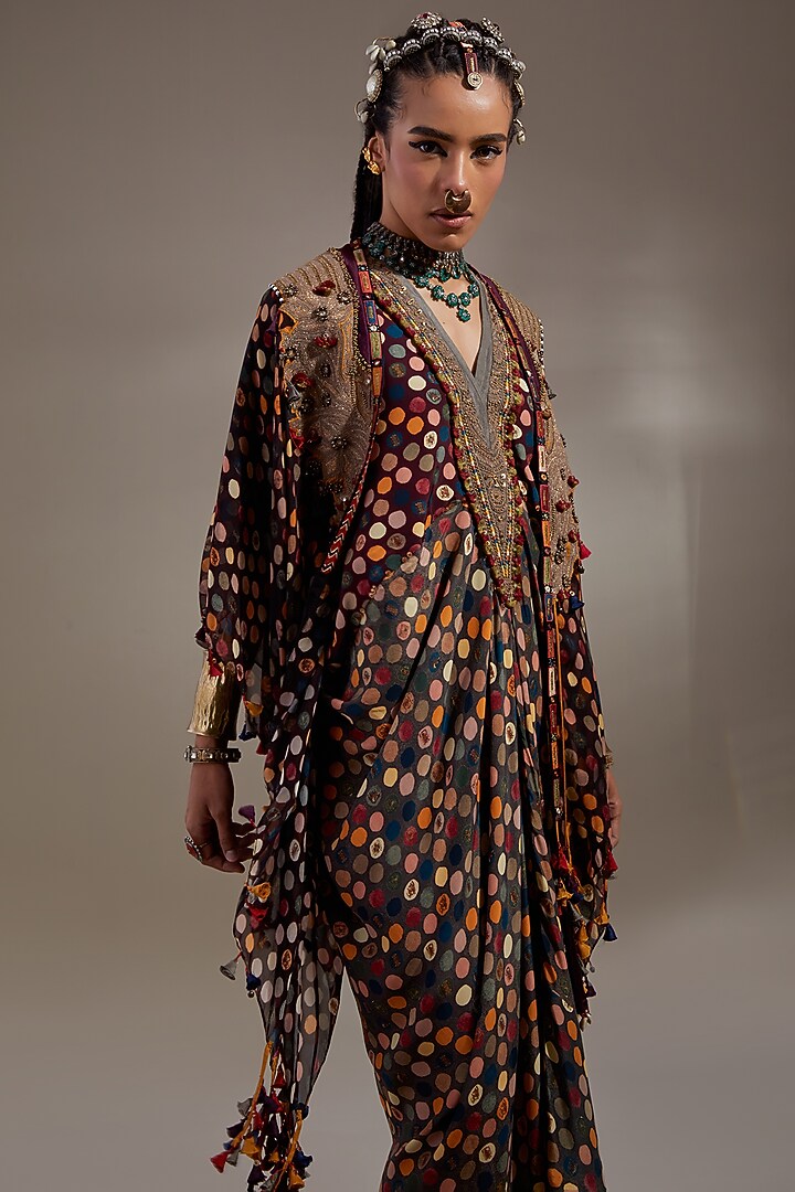 Jamuni Colored Natural Crepe Printed & Embroidered Jacket Party Wear Dress by ASEEM KAPOOR at Pernia's Pop Up Shop