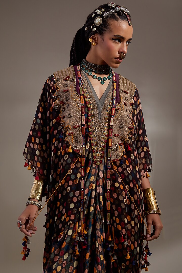 Jamuni Colored Natural Crepe Printed & Embroidered Jacket Party Wear Dress by ASEEM KAPOOR at Pernia's Pop Up Shop