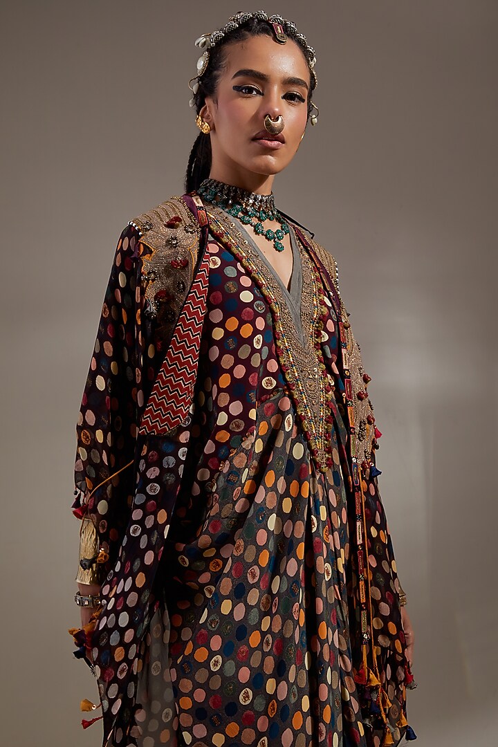 Jamuni Colored Natural Crepe Printed & Embroidered Jacket Party Wear Dress by ASEEM KAPOOR at Pernia's Pop Up Shop