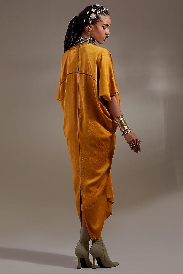 Yellow Crushed Silk Embroidered Vacation Dress by ASEEM KAPOOR at Pernia's Pop Up Shop
