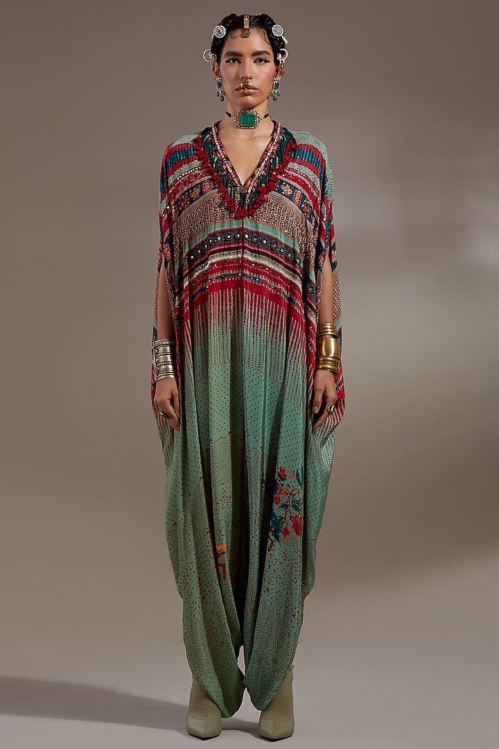 Ash Green Natural Crepe Printed Jumpsuit by ASEEM KAPOOR at Pernia's Pop Up Shop