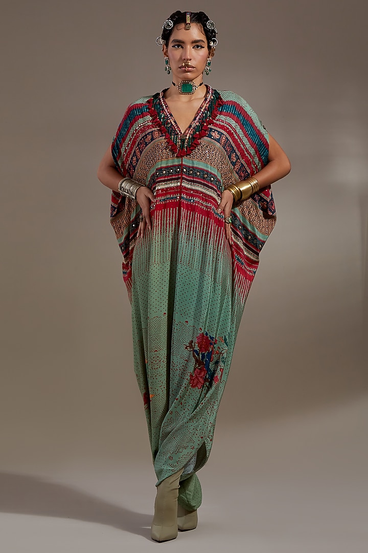 Ash Green Natural Crepe Printed Jumpsuit by ASEEM KAPOOR at Pernia's Pop Up Shop