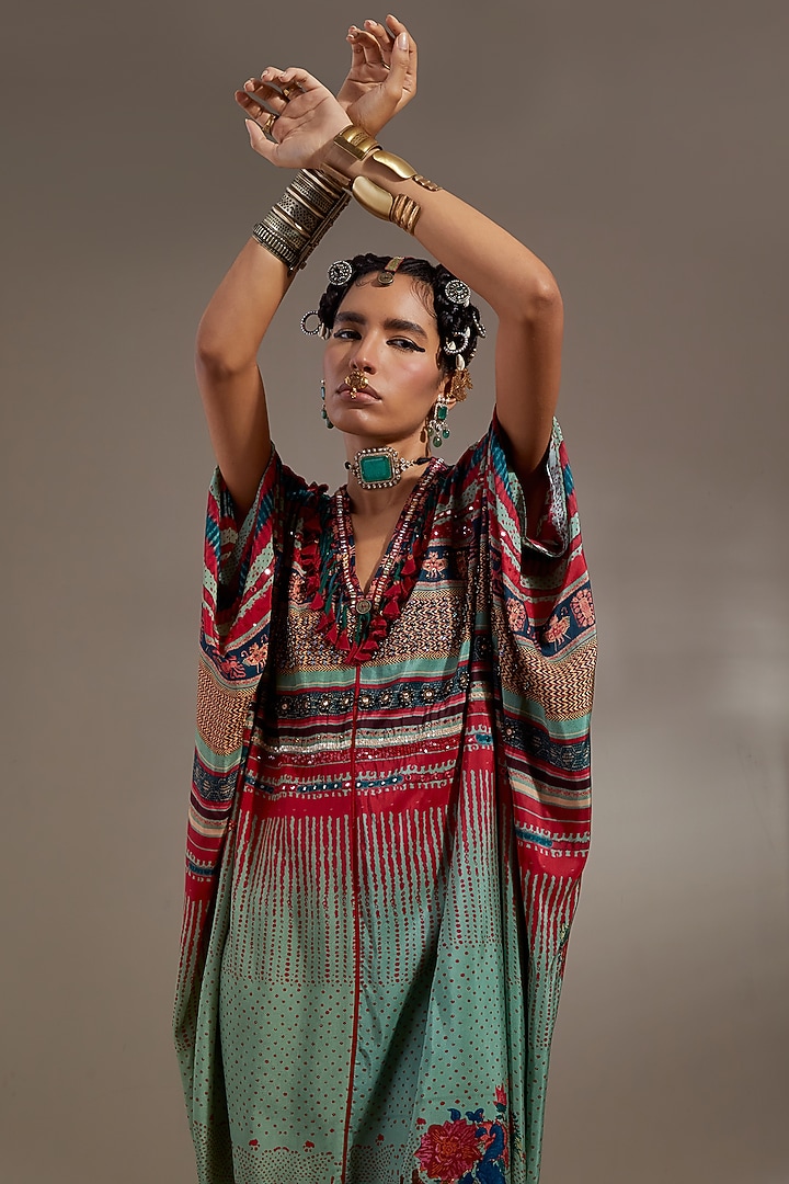 Ash Green Natural Crepe Printed Jumpsuit by ASEEM KAPOOR at Pernia's Pop Up Shop