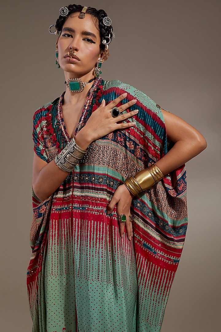 Ash Green Natural Crepe Printed Jumpsuit by ASEEM KAPOOR at Pernia's Pop Up Shop