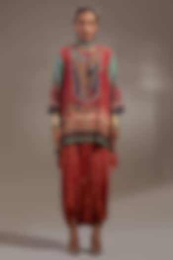 Sindoor Red Natural Crepe Printed & Embroidered Kurta Set by ASEEM KAPOOR at Pernia's Pop Up Shop