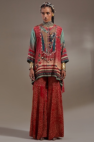Sindoor Red Natural Crepe Sharara Set by ASEEM KAPOOR