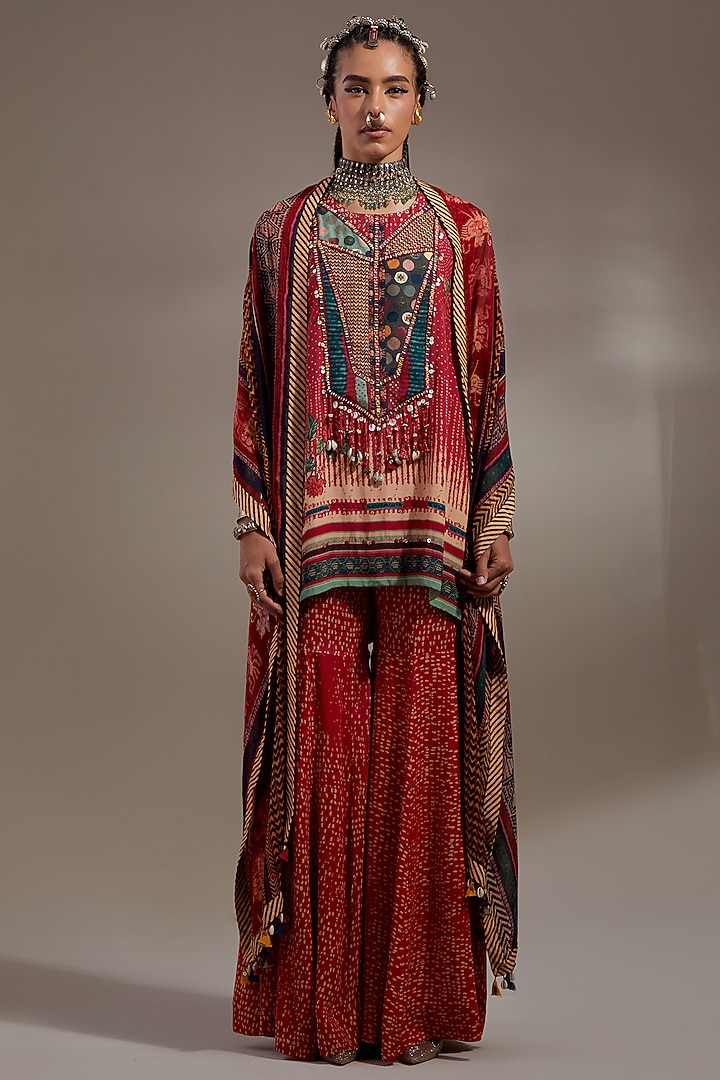 Sindoor Red Natural Crepe Printed Wedding Sharara Set by ASEEM KAPOOR at Pernia's Pop Up Shop