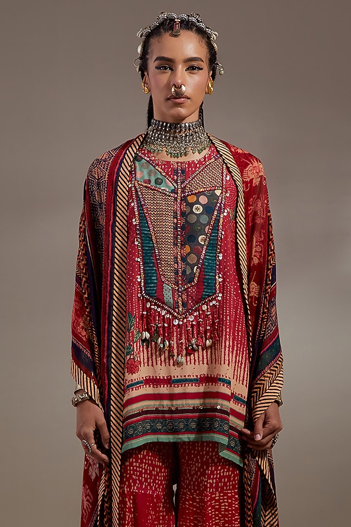Sindoor Red Natural Crepe Printed Wedding Sharara Set by ASEEM KAPOOR at Pernia's Pop Up Shop