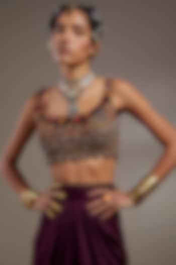 Jamuni Colored Cotton Silk Embroidered Blouse by ASEEM KAPOOR at Pernia's Pop Up Shop