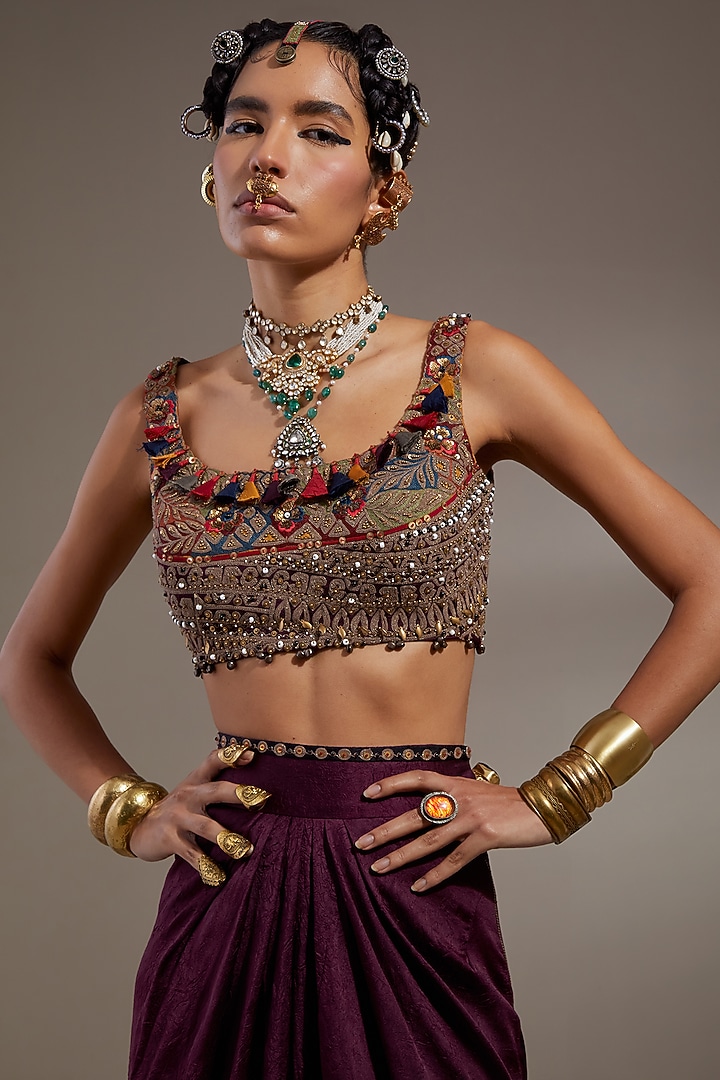 Jamuni Colored Cotton Silk Embroidered Blouse by ASEEM KAPOOR at Pernia's Pop Up Shop