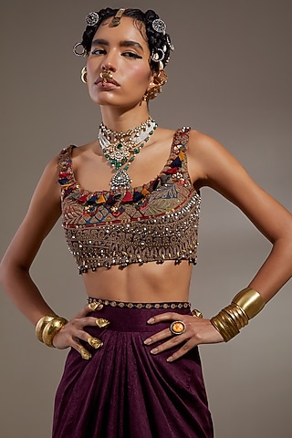 Jamuni Colored Cotton Silk Embroidered Blouse by ASEEM KAPOOR