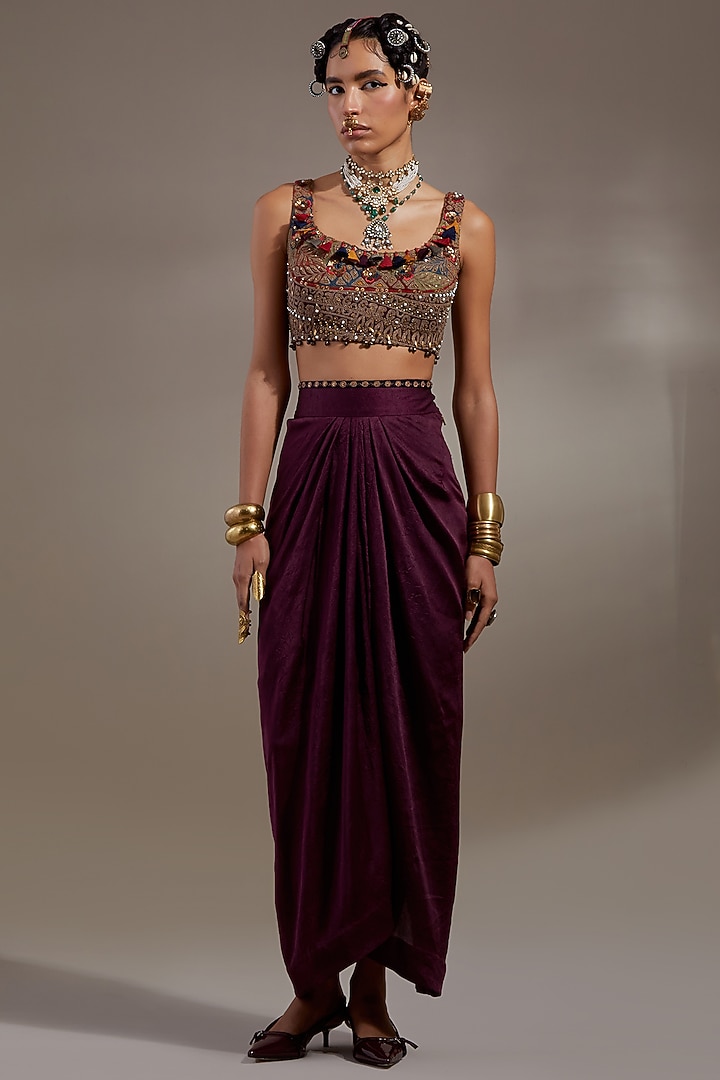 Jamuni Colored Cotton Silk Embroidered Blouse by ASEEM KAPOOR at Pernia's Pop Up Shop