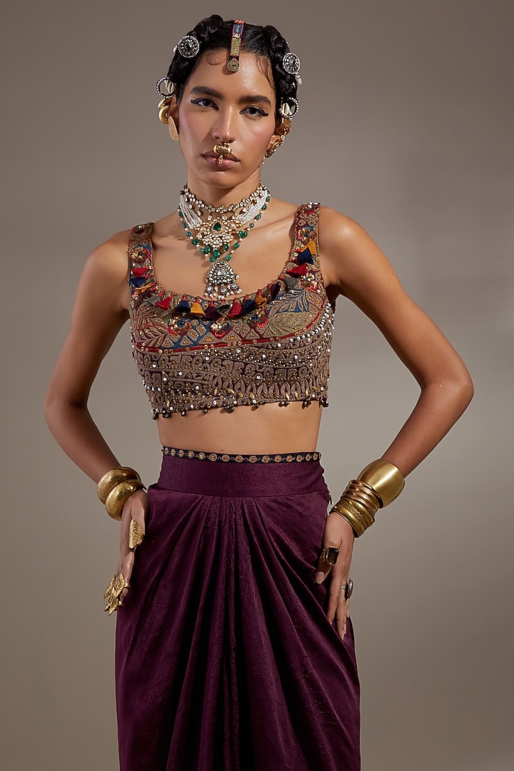 Jamuni Colored Cotton Silk Embroidered Blouse by ASEEM KAPOOR at Pernia's Pop Up Shop