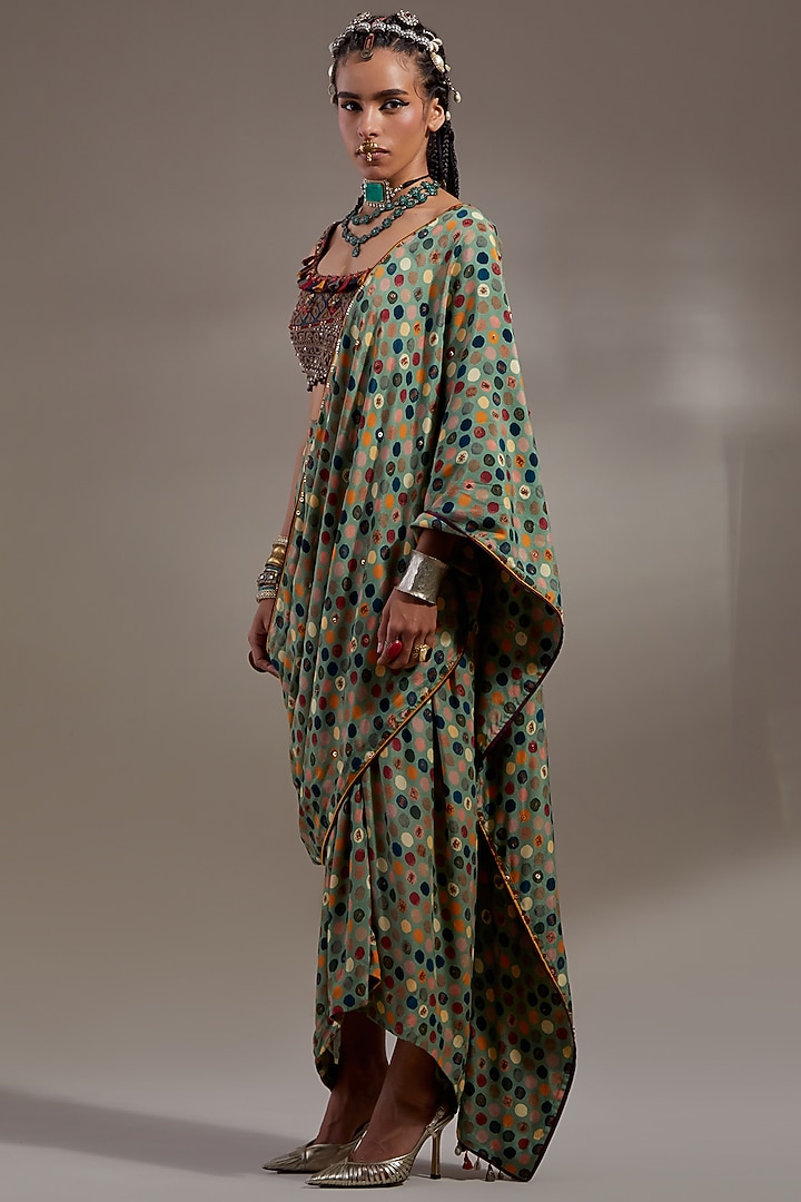 Ash Green Natural Crepe Printed Draped Wedding Saree by ASEEM KAPOOR at Pernia's Pop Up Shop