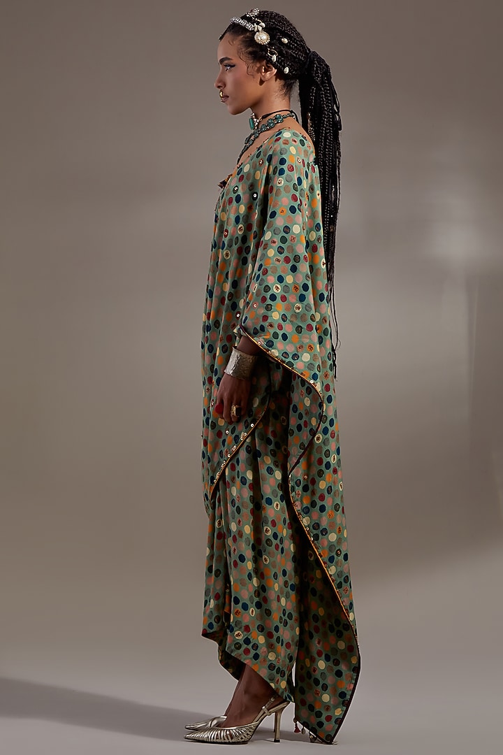 Ash Green Natural Crepe Printed Draped Wedding Saree by ASEEM KAPOOR at Pernia's Pop Up Shop