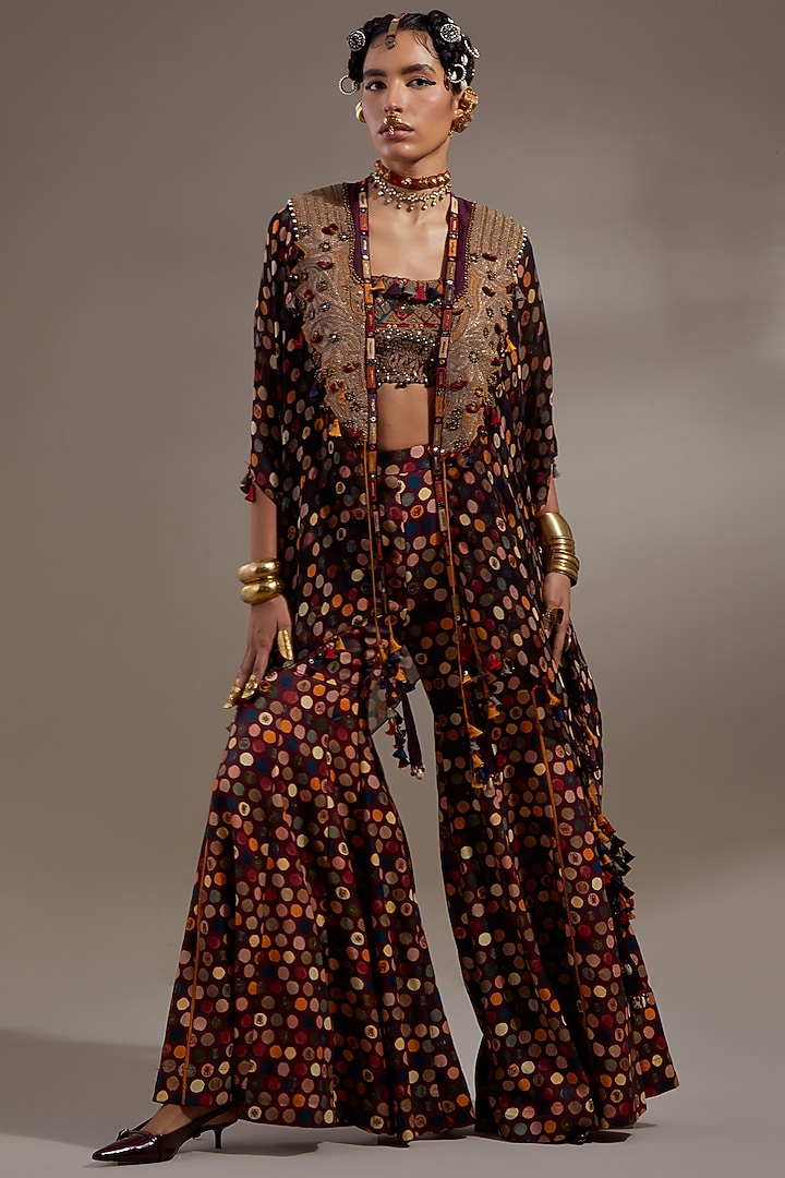 Jamuni Colored Sheer Silk Embroidered Jacket Set by ASEEM KAPOOR at Pernia's Pop Up Shop