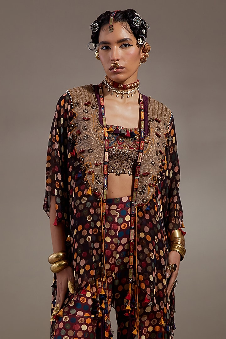 Jamuni Colored Sheer Silk Embroidered Jacket Set by ASEEM KAPOOR at Pernia's Pop Up Shop