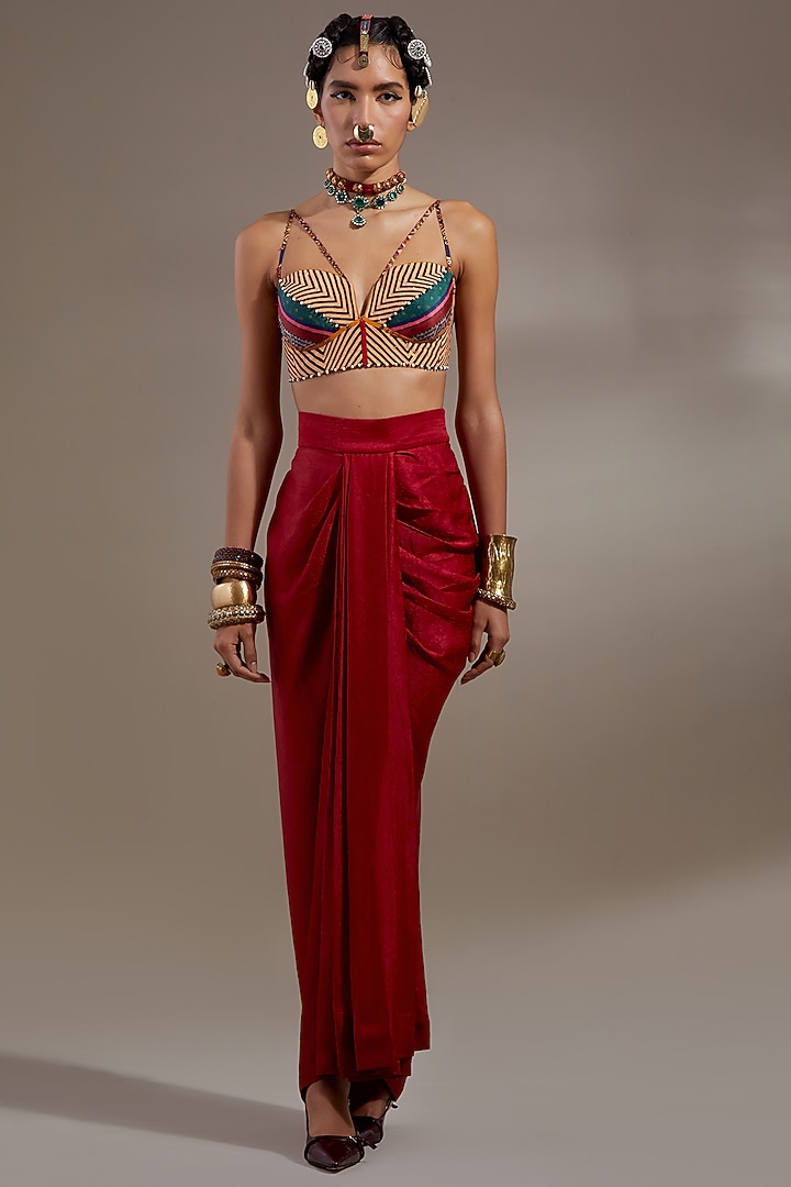 Multi-Colored Sheer Silk Embroidered Jacket Set by ASEEM KAPOOR at Pernia's Pop Up Shop