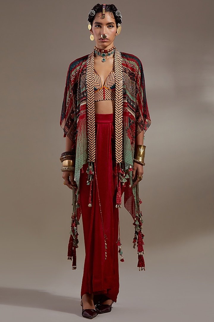 Multi-Colored Sheer Silk Printed Jacket by ASEEM KAPOOR at Pernia's Pop Up Shop