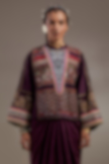 Jamuni Colored Crushed Silk Printed Jacket by ASEEM KAPOOR at Pernia's Pop Up Shop
