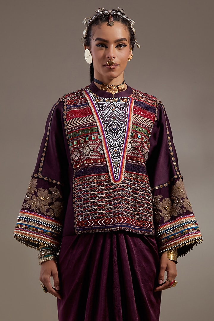 Jamuni Colored Crushed Silk Printed Jacket by ASEEM KAPOOR at Pernia's Pop Up Shop