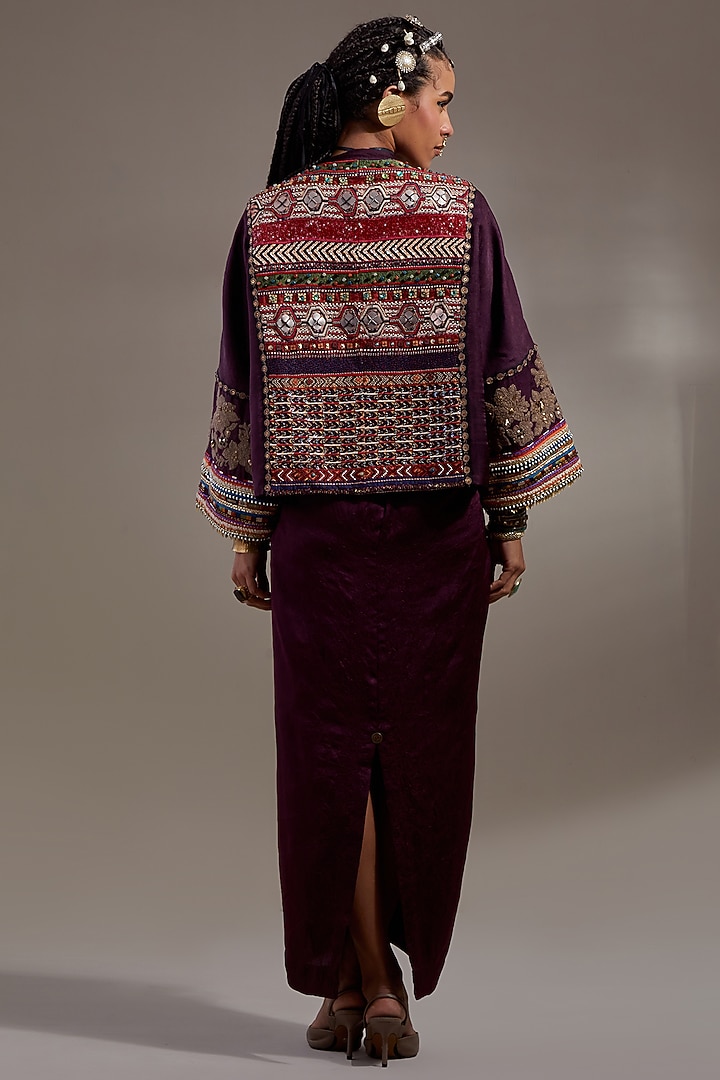 Jamuni Colored Crushed Silk Printed Jacket by ASEEM KAPOOR at Pernia's Pop Up Shop
