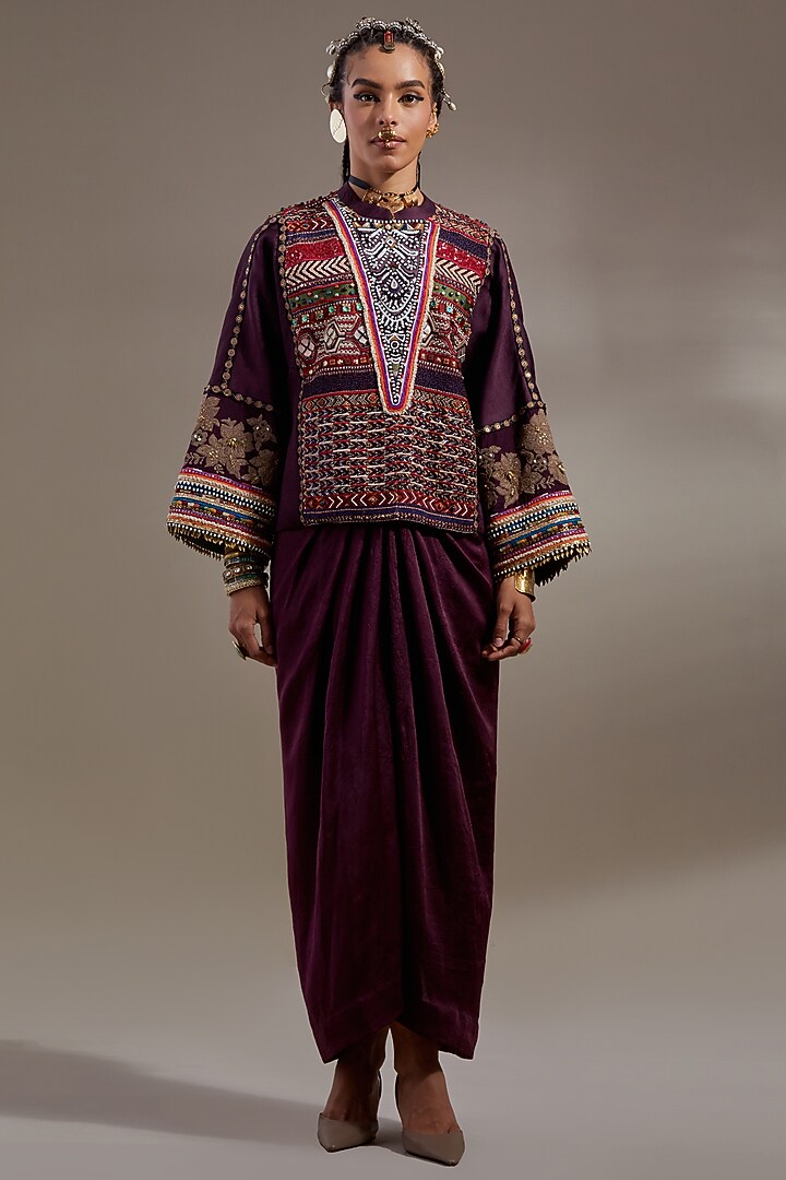Jamuni Colored Crushed Silk Printed Jacket by ASEEM KAPOOR at Pernia's Pop Up Shop