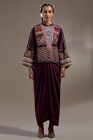Jamuni Colored Crushed Silk Printed Jacket Set by ASEEM KAPOOR