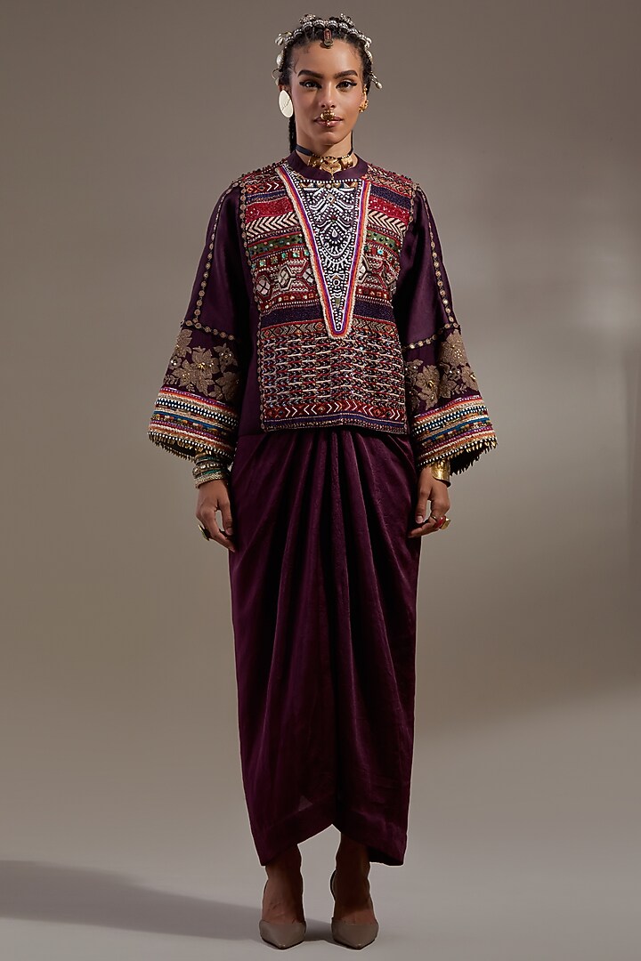 Jamuni Colored Crushed Silk Printed Jacket Set by ASEEM KAPOOR at Pernia's Pop Up Shop