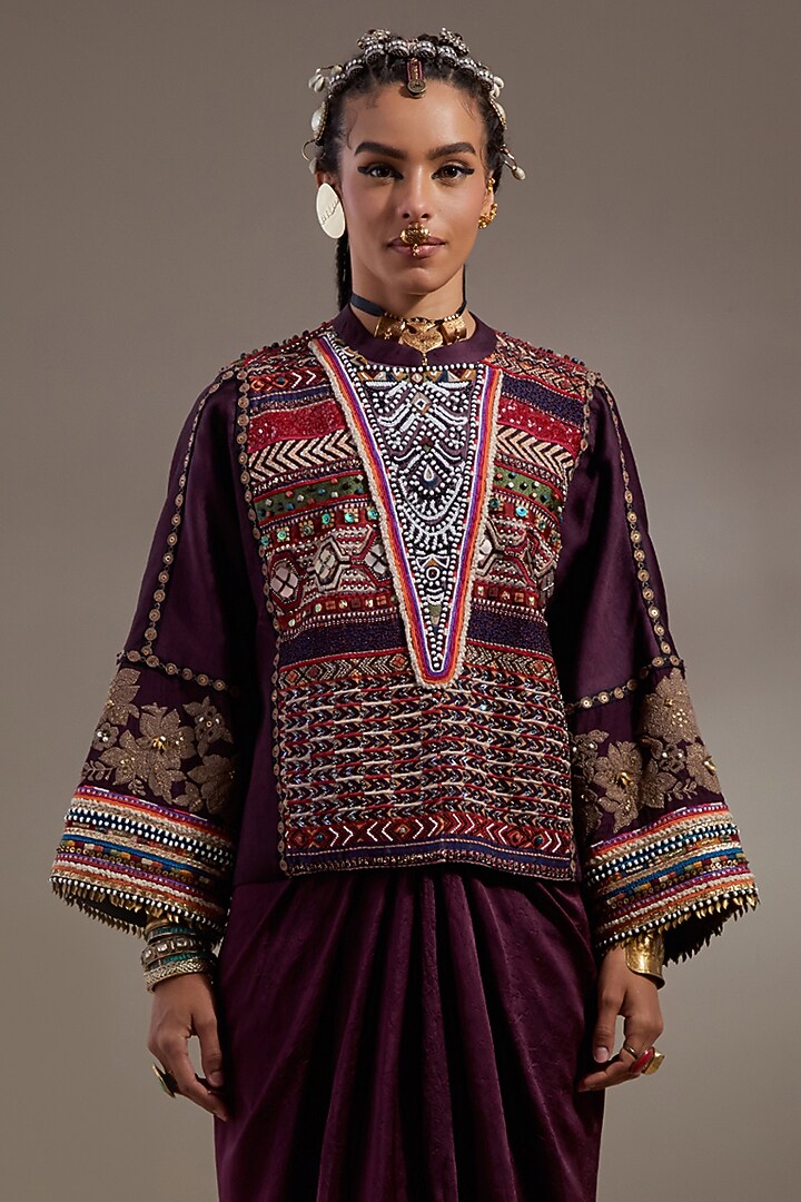 Jamuni Colored Crushed Silk Printed Jacket Set by ASEEM KAPOOR at Pernia's Pop Up Shop