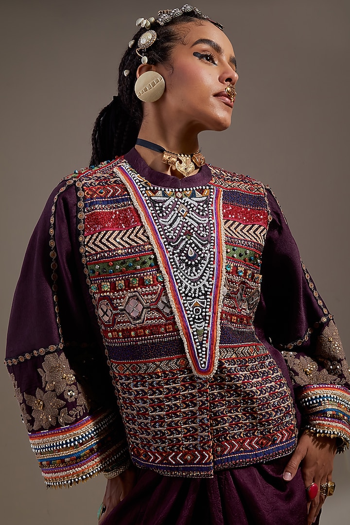 Jamuni Colored Crushed Silk Printed Jacket Set by ASEEM KAPOOR at Pernia's Pop Up Shop