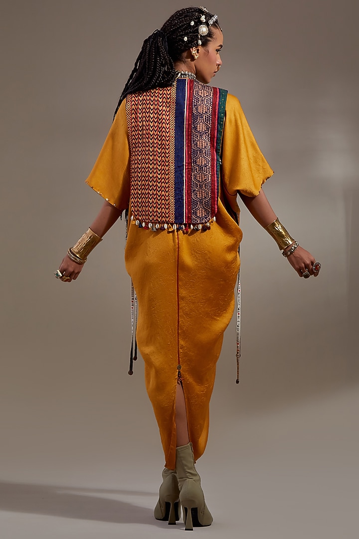 Multi-Colored Slub Satin Embroidered Gilet by ASEEM KAPOOR at Pernia's Pop Up Shop