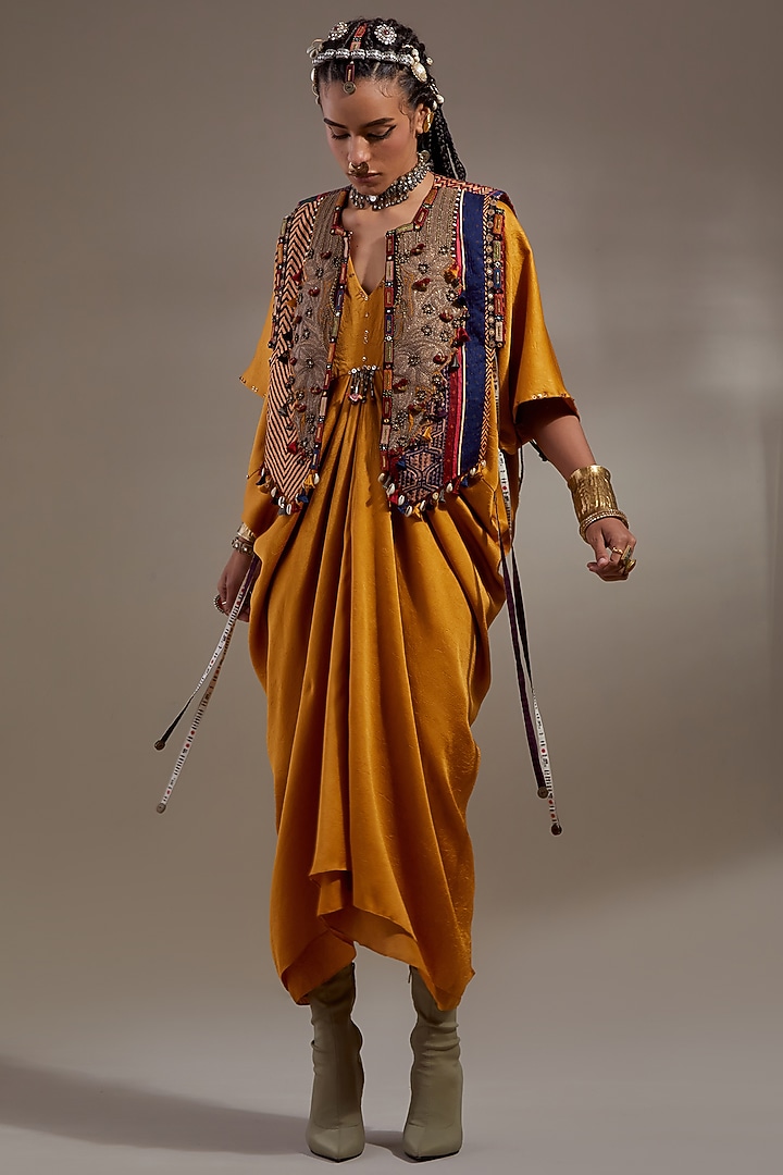 Multi-Colored Slub Satin Embroidered Gilet by ASEEM KAPOOR at Pernia's Pop Up Shop