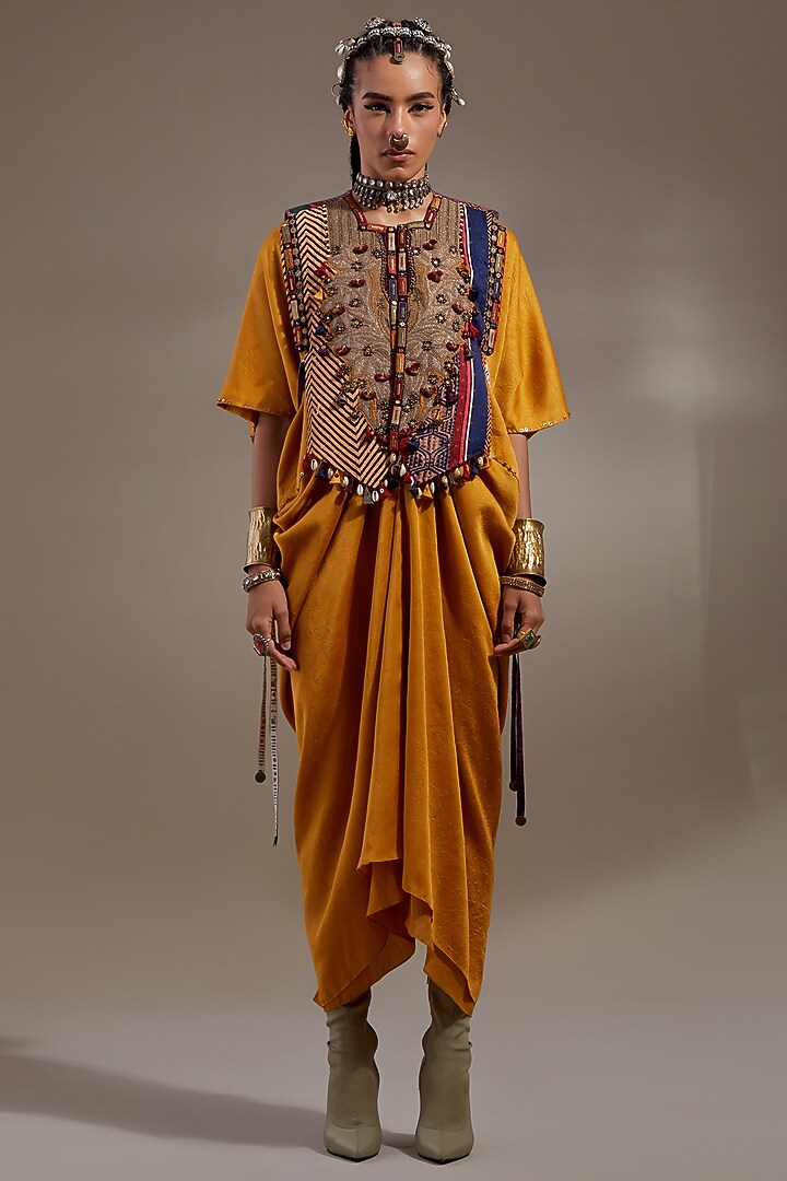 Multi-Colored Slub Satin Embroidered Gilet by ASEEM KAPOOR at Pernia's Pop Up Shop