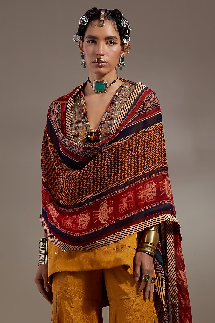 Multi-Colored Sheer Silk Printed Dupatta by ASEEM KAPOOR at Pernia's Pop Up Shop