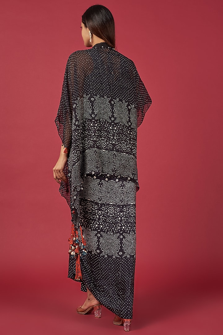 Black Mulmul Afghan Printed Jacket Set by ASEEM KAPOOR at Pernia's Pop Up Shop