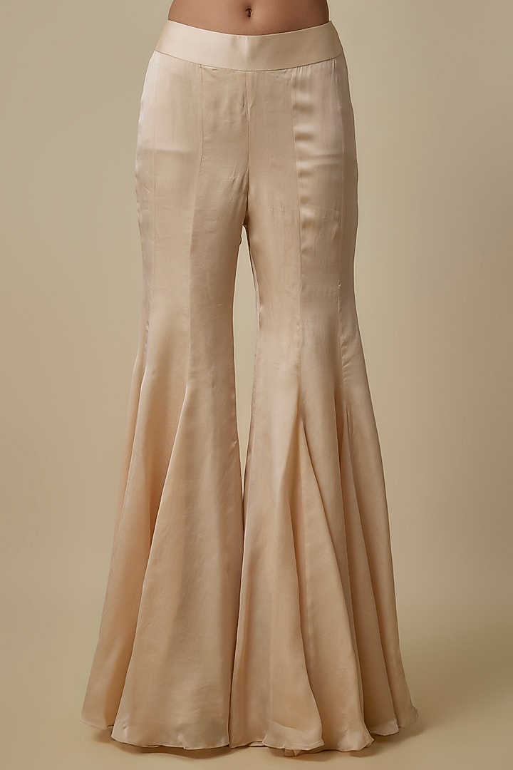 Beige Satin Organza Floral Embroidered Cape Set by ASAGA at Pernia's Pop Up Shop